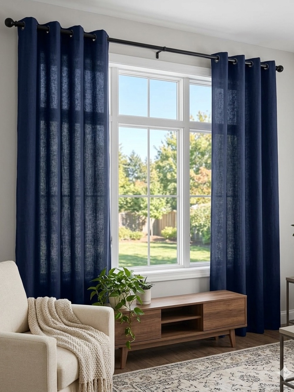 Grommet Top Navy Window Curtain Panel - Unbranded